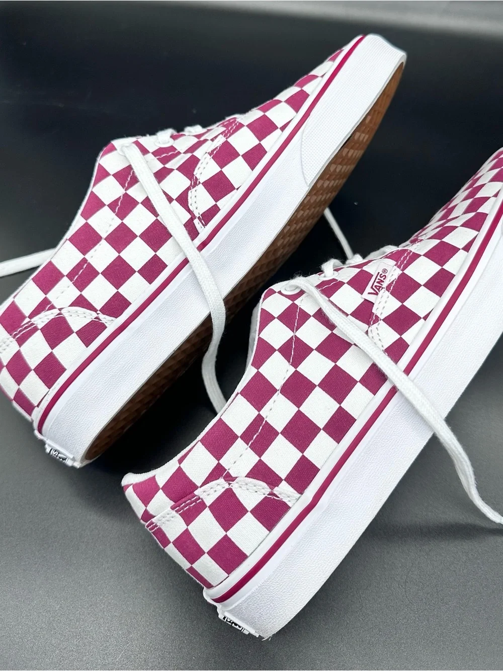 Size 9.5 Vans Doheny Checkerboard Women’s Burgundy Red White Canvas Skate Shoes